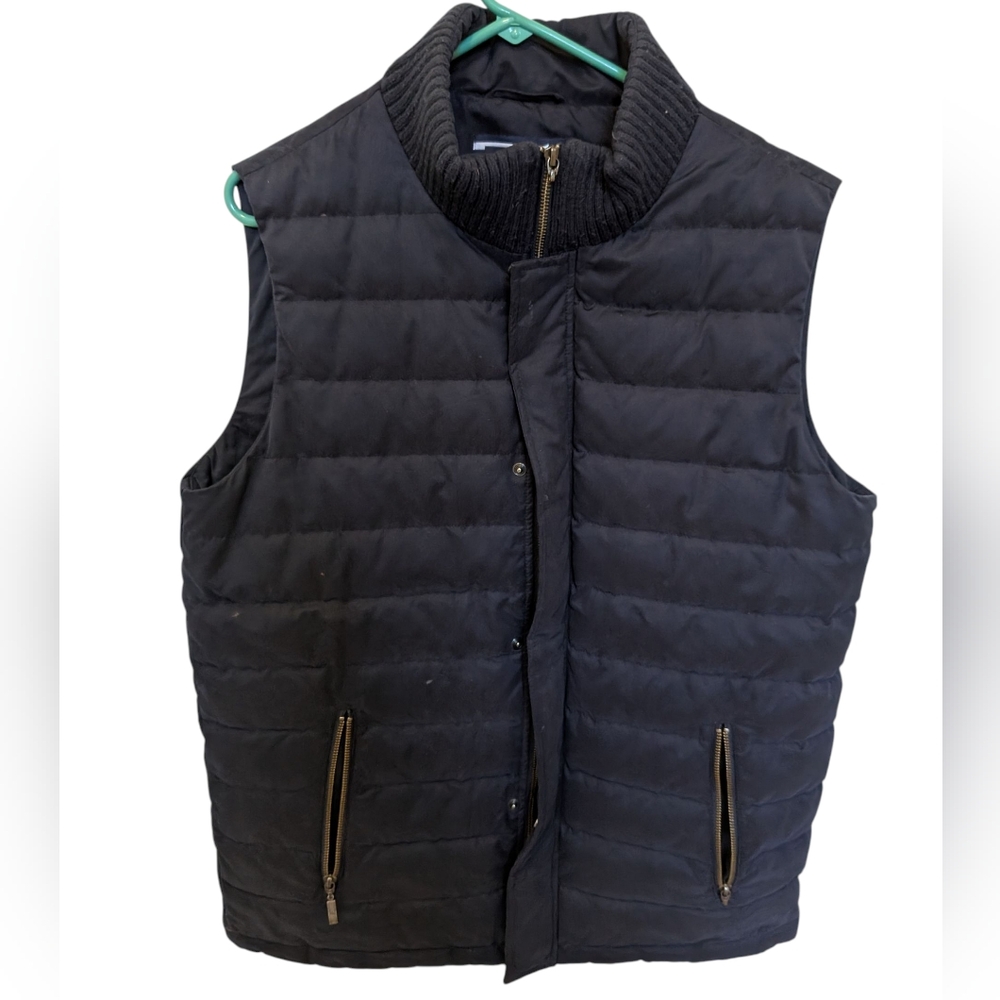 Saint James Navy Quilted Vest with Stand-Up Collar